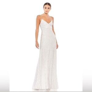 Mac Duggal 10817 Spaghetti Straps Sequin Dress in Pearl Size 16 XL NEW